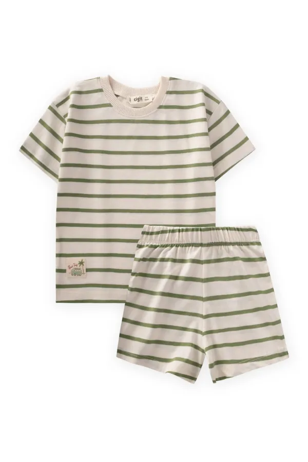 Ensemble short rayé vert huilé pour enfant de 1 à 7 ans