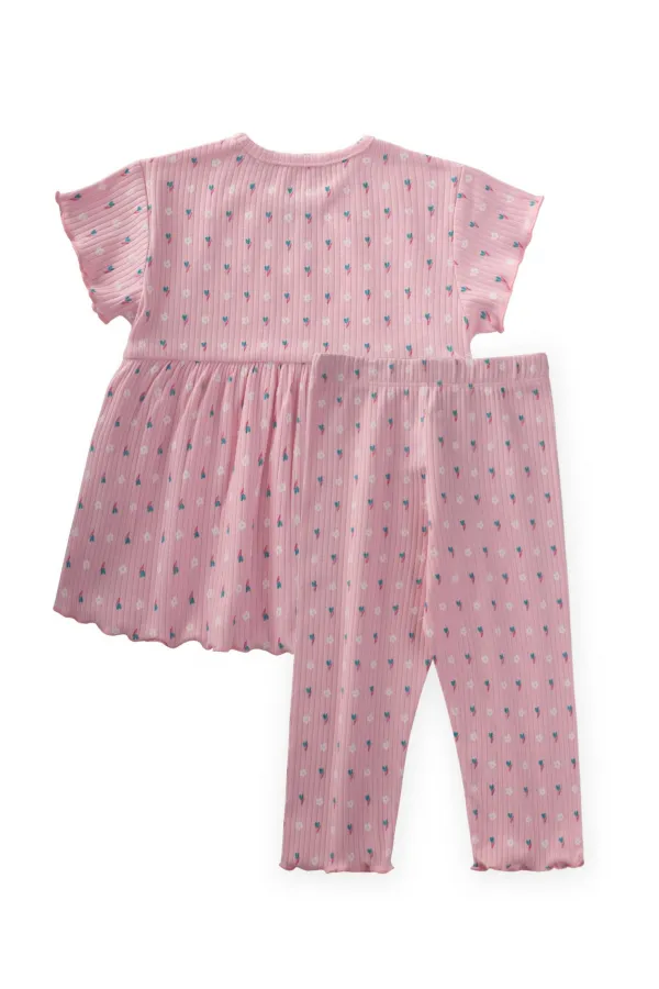Patterned Corduroy Tunic Set for 1-8 Years Old Pink