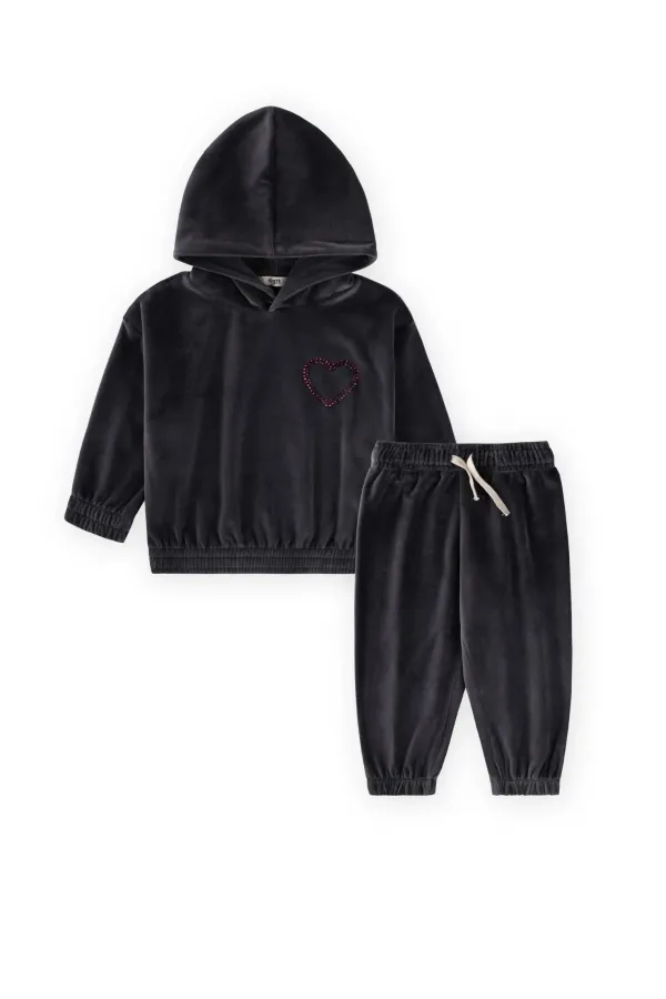 Ensemble sweat-shirt à capuche en velours, 2-8 ans, noir