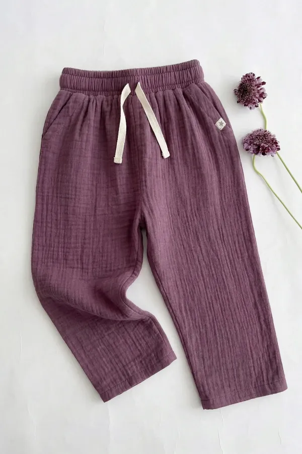 Müslin Pantolon 1-10 Yaş Mürdüm