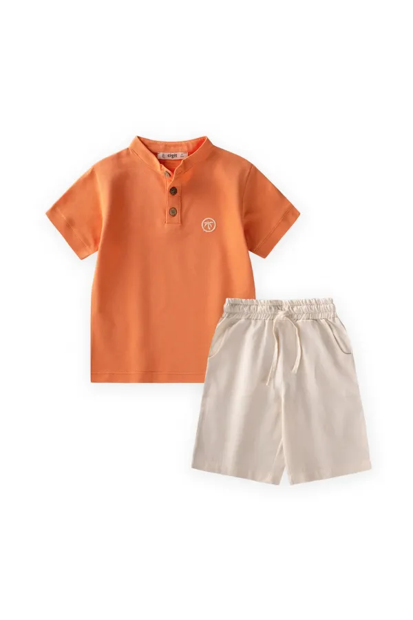 Ensemble Capri à col mandarin, 2-10 ans, orange