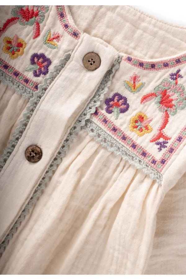 Müslin Nakışlı Tulum 0-3 Yaş Naturel