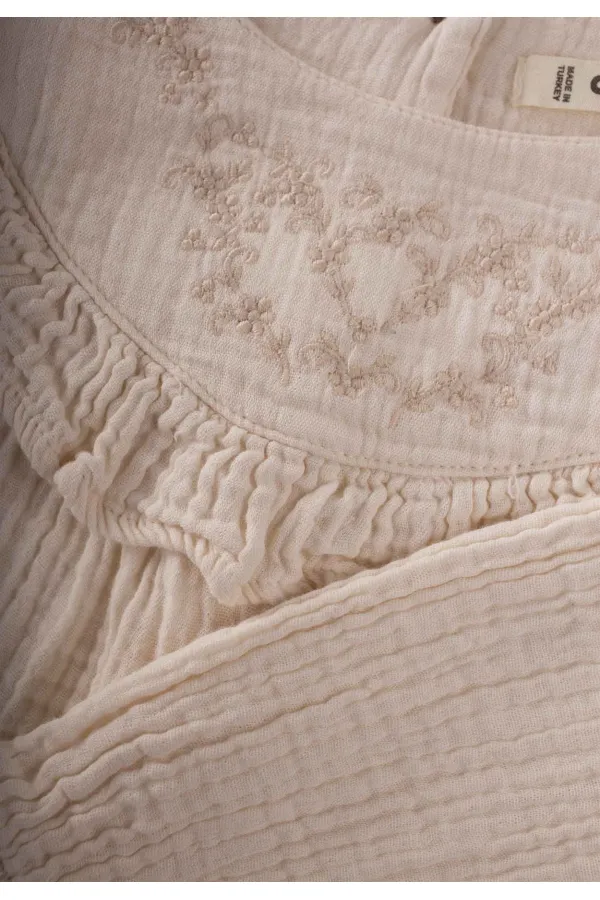 Robe en mousseline brodée pour enfants de 2 à 8 ans, couleur crème