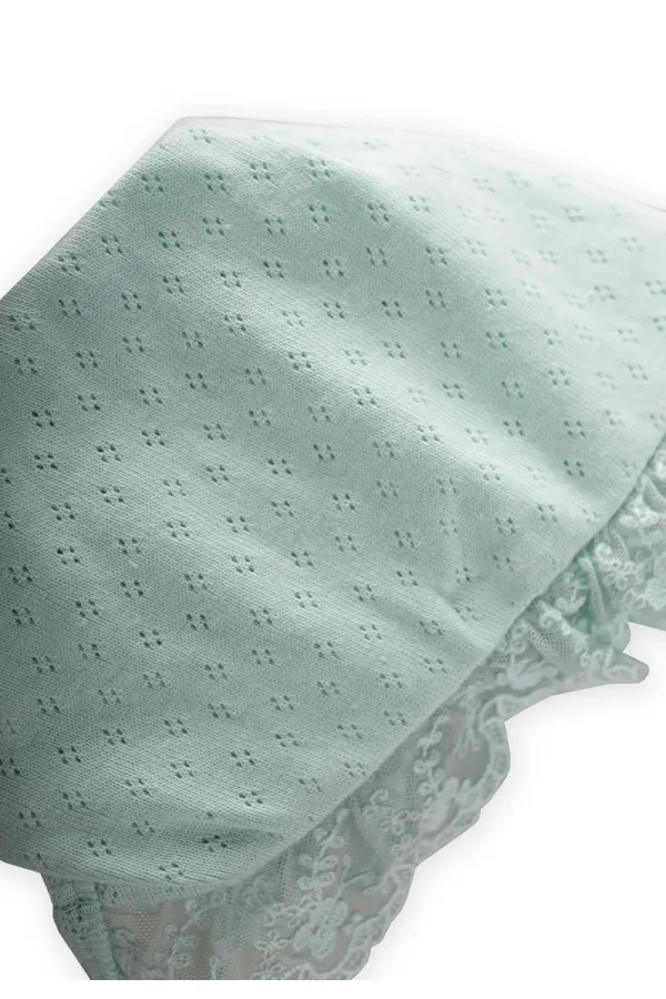 Scalloped Tied Baby Hat for Ages 0-1 Mint Green