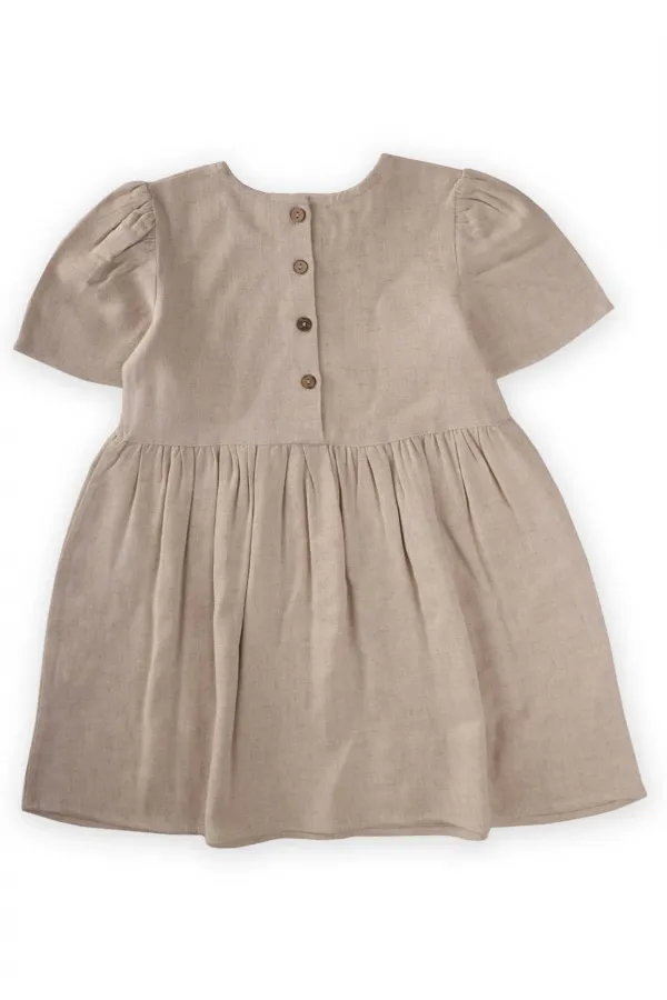 Robe en lin à motif cœur et pierre, naturelle, pour enfants de 2 à 7 ans