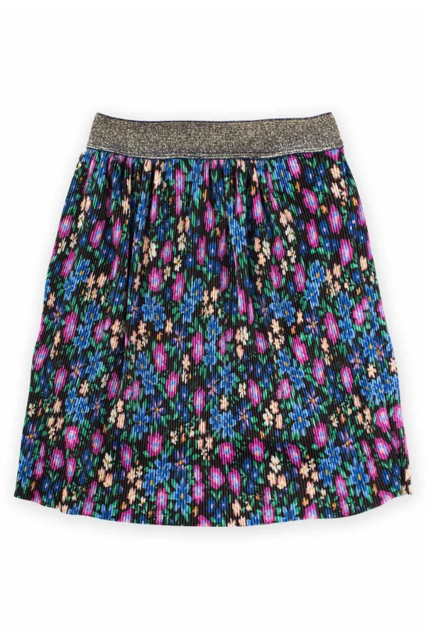 Jupe plissée à paillettes élastique avec détails floraux pour enfants de 2 à 7 ans