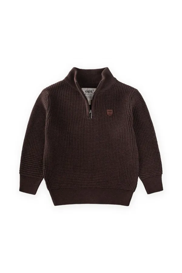 Pull Selanik Knitwear à fermeture éclair, marron, 2-11 ans