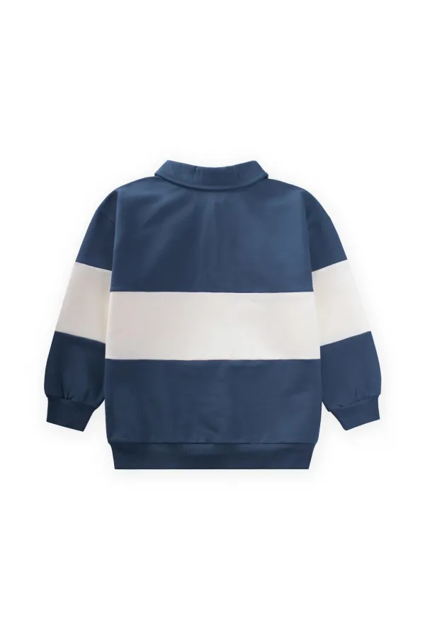 Polo Neck Printed Sweatshirt 4-12 Years Old Navy Blue