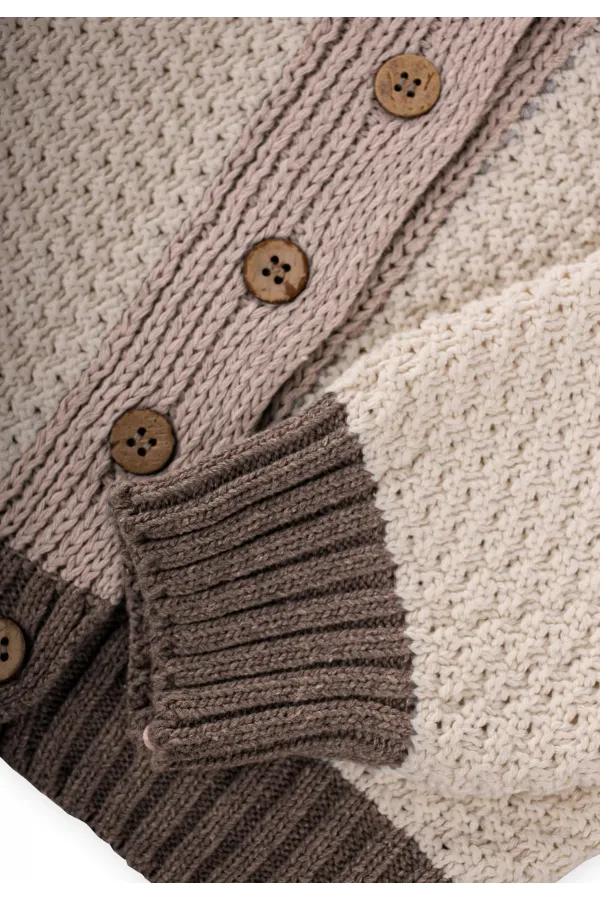 Triko Düğmeli Hırka 2-8 Yaş Bej Kahve