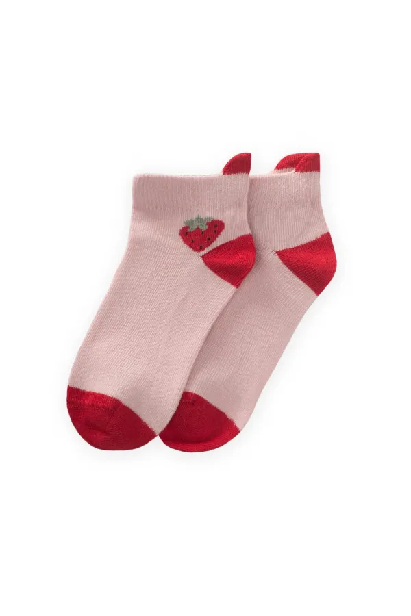 Chaussettes enfant à motif fraise, 5-12 ans, rose-rouge