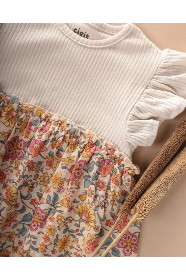 Muslin Trimmed Dress, Ages 1-8, Light Beige