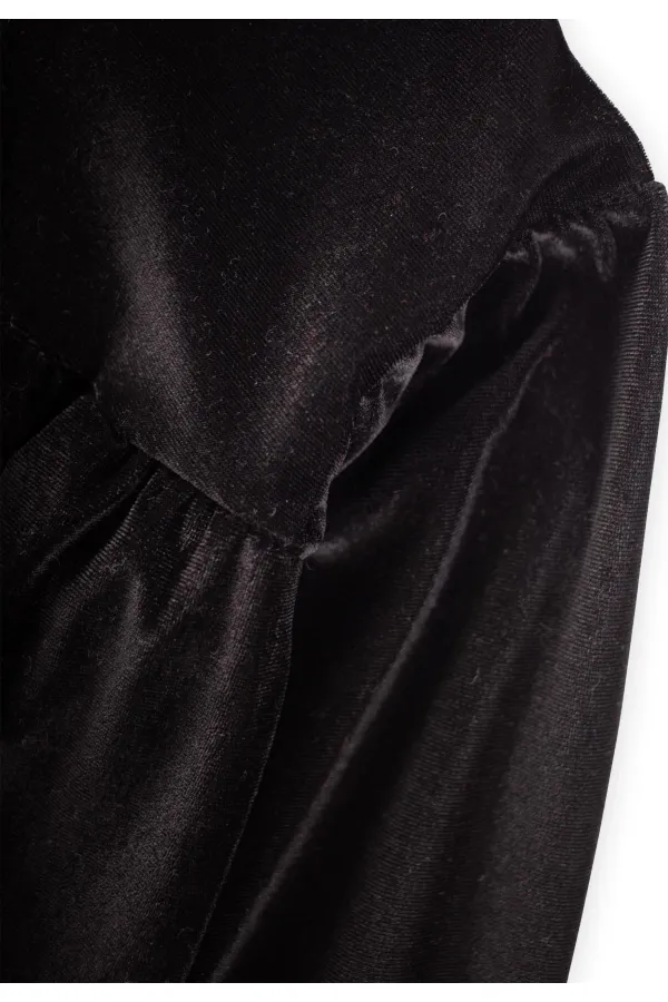 Parlak Kadife Elbise 2-8 Yaş Siyah