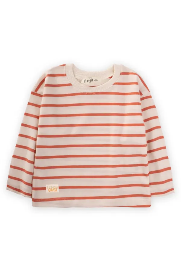 T-shirt rayé saisonnier orange 1-10 ans