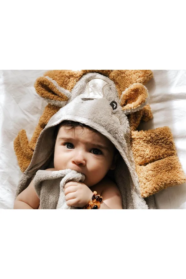 Aslan Figürlü Bebek Havlu 75x75 cm Gri