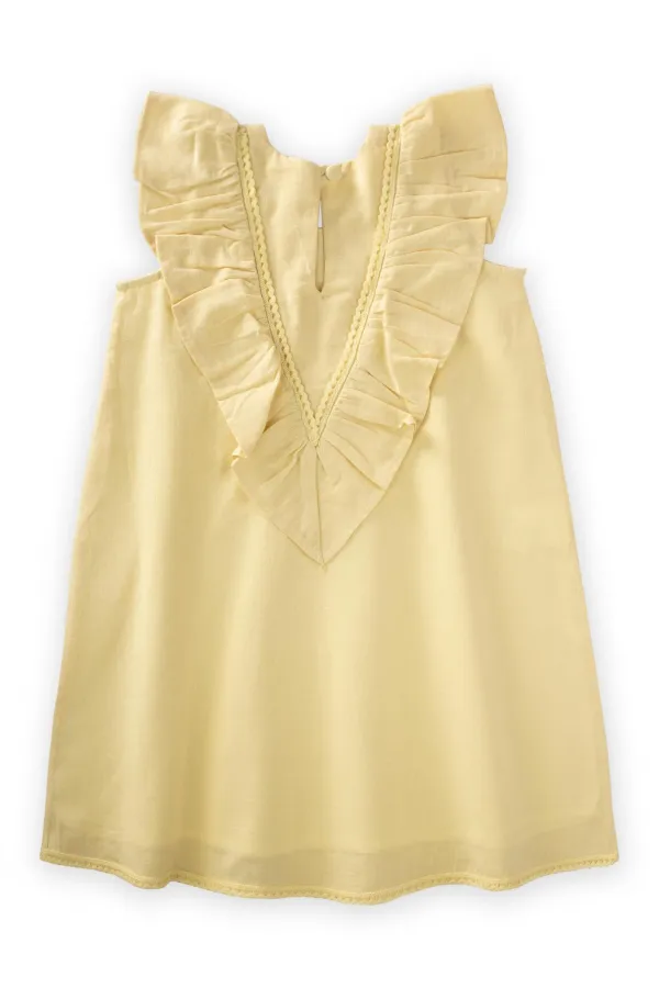 Robe jaune à ourlet et dos en dentelle, 2-7 ans