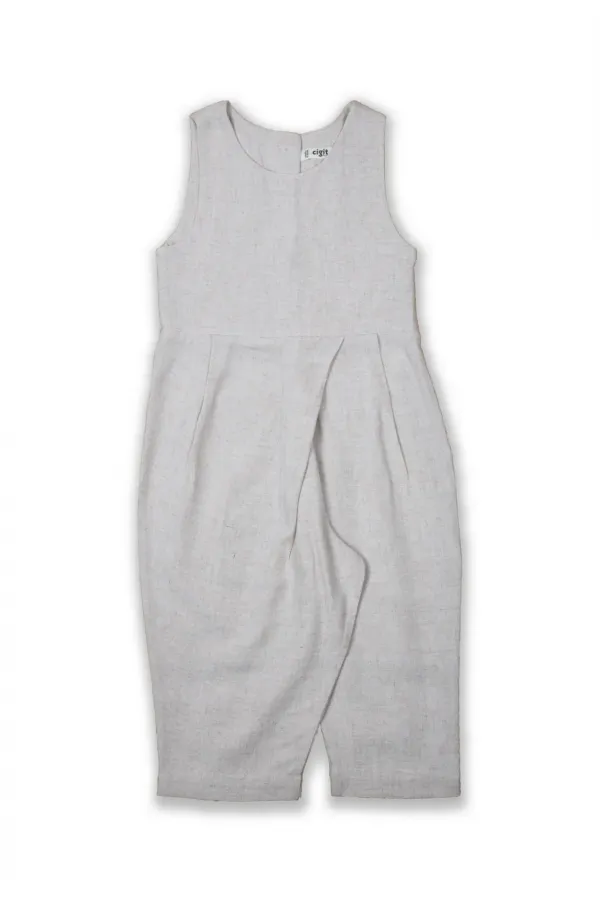 Sarh Pileli Keten Tulum 2-6 Yaş Naturel