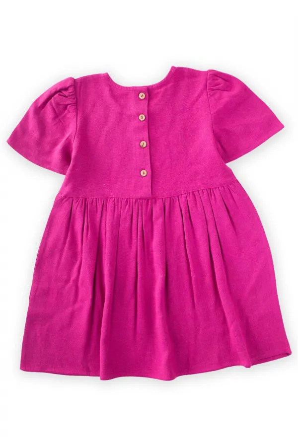 Kalp Taşlı Elbise 2-7 Yaş Fuşya