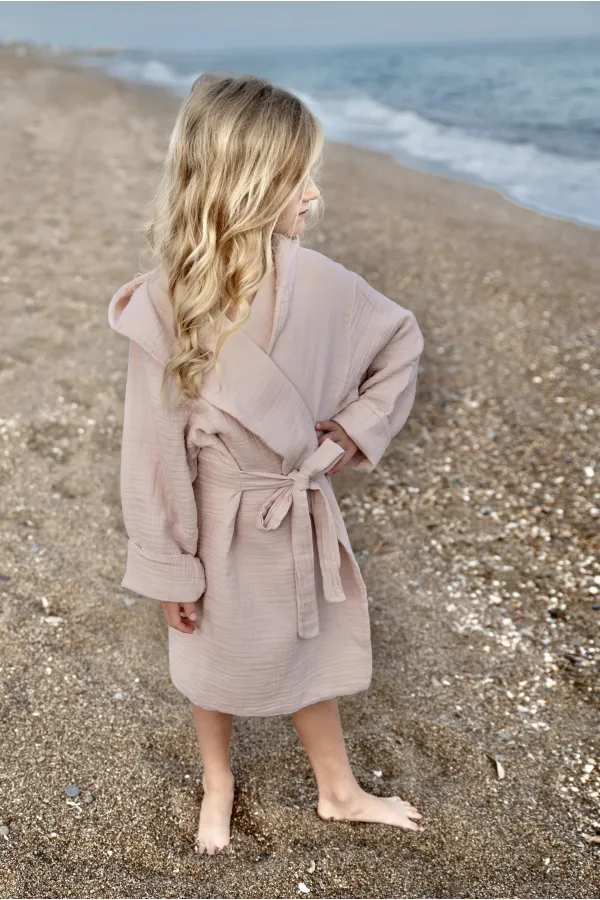 Peignoir enfant en mousseline double épaisseur, rose poudré, 2-9 ans