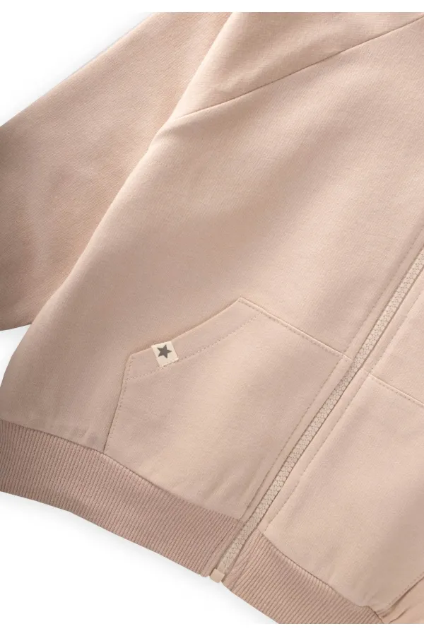 Gilet zippé à capuche, 1 à 14 ans, beige