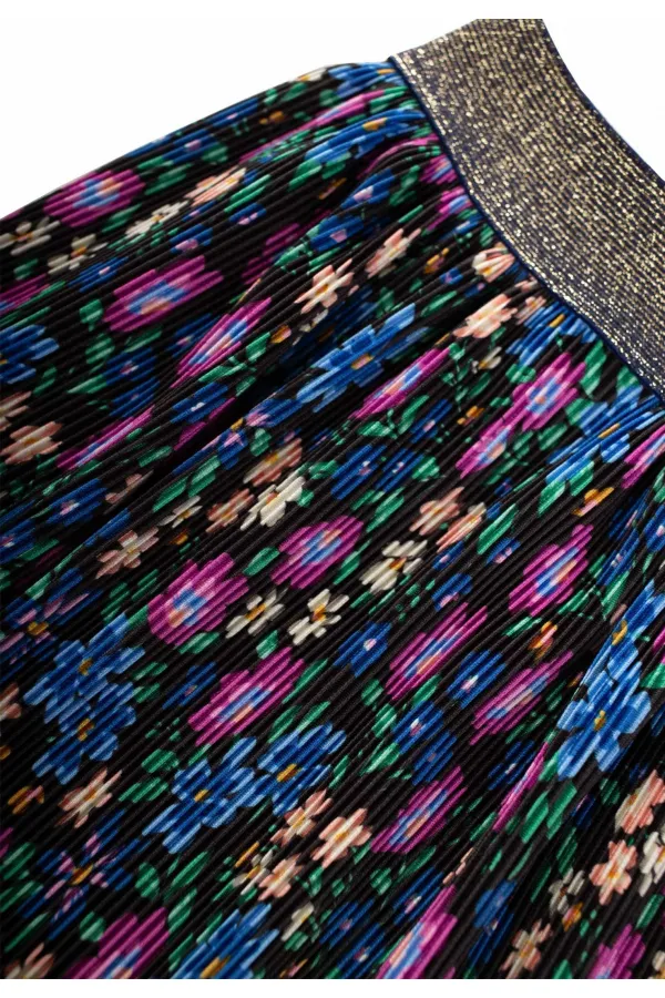 Jupe plissée à paillettes élastique avec détails floraux pour enfants de 2 à 7 ans