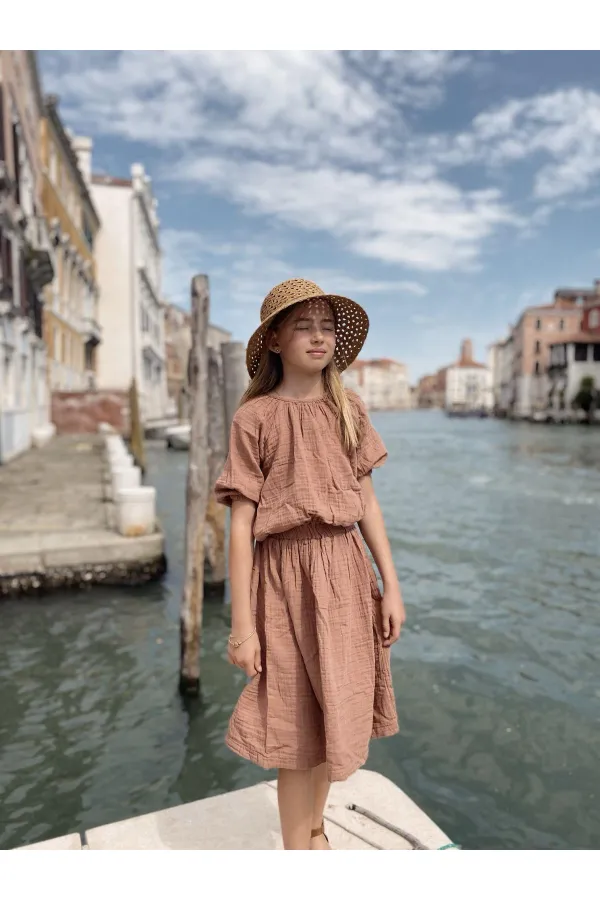 Robe rustique bio pour fille de 2 à 9 ans, marron
