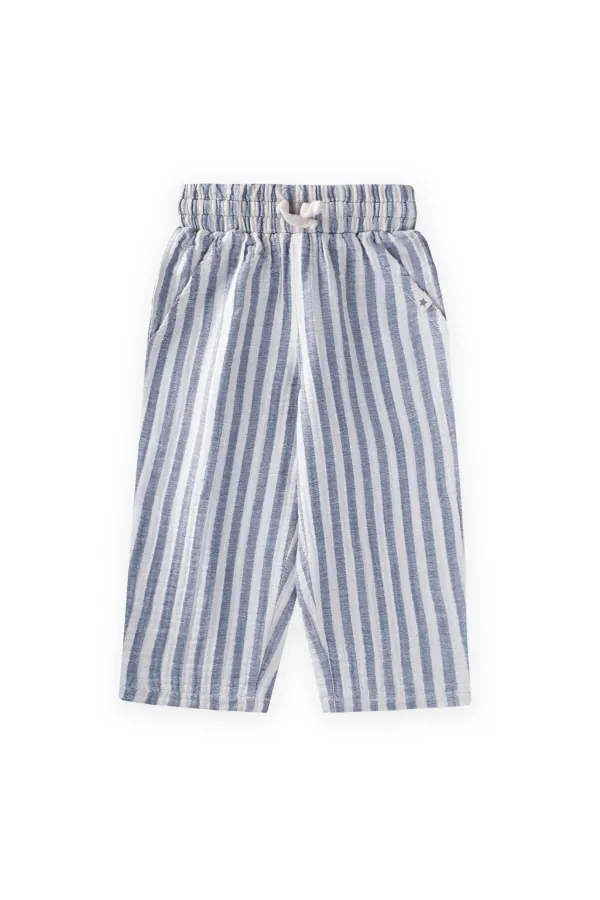 Müslin Pantolon 1-10 Yaş Mavi Kalın Çizgili
