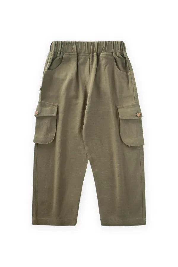 Double Gusseted Linen Trousers for 2-7 Years Old Khaki Green
