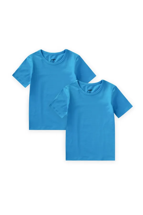 Débardeur deux pièces à manches courtes, 2-9 ans, bleu