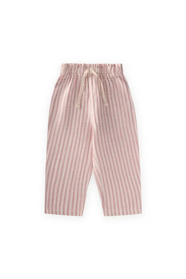 Organic Wide-Fit Muslin Trousers with Ruffled Waistband, Ages 1-10, Fuchsia, Double Striped Organic Wide-Fit Muslin Trousers with Ruffled Waistband, Ages 1-10, Fuchsia, Double Striped