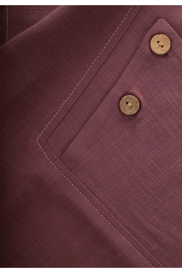 Kontrast Dikişli Keten Bluz 2-7 Yaş Mürdüm