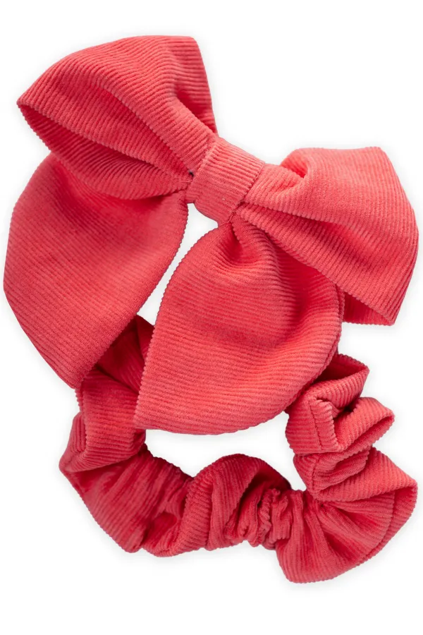 Coral Hair Clip with Ribbon and Elastic