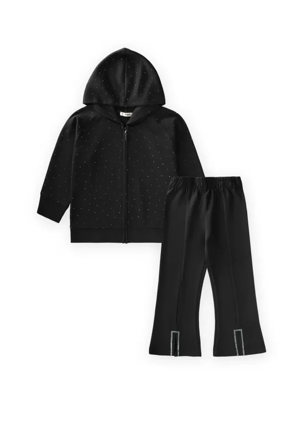 Ensemble en modal avec fermeture éclair et strass, 3-8 ans, noir