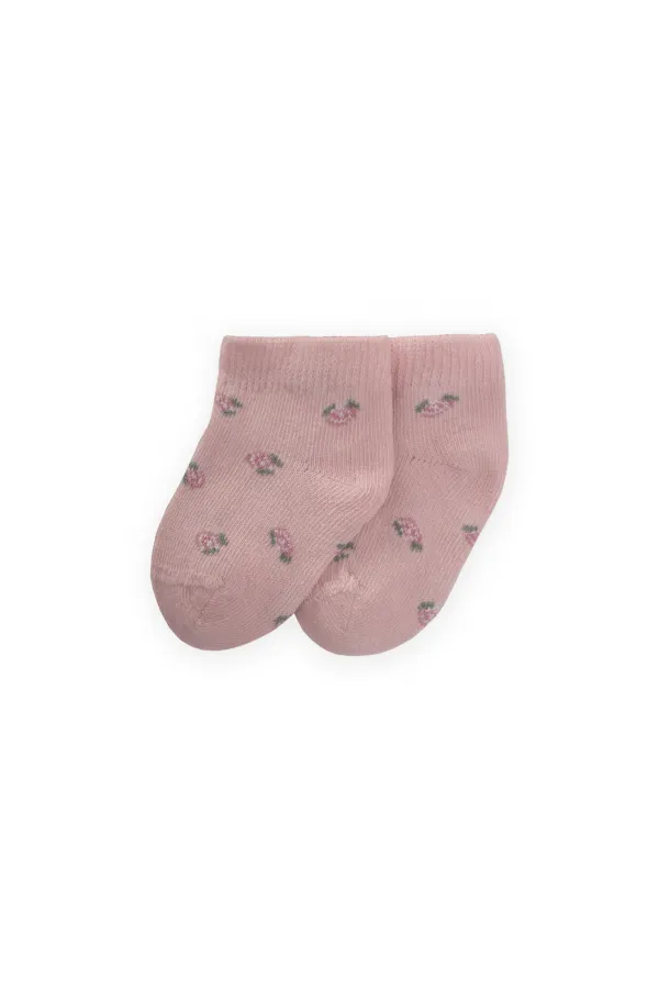 Chaussettes-chaussons bébé à motifs floraux pour bébés de 0 à 4 ans, couleur poudre