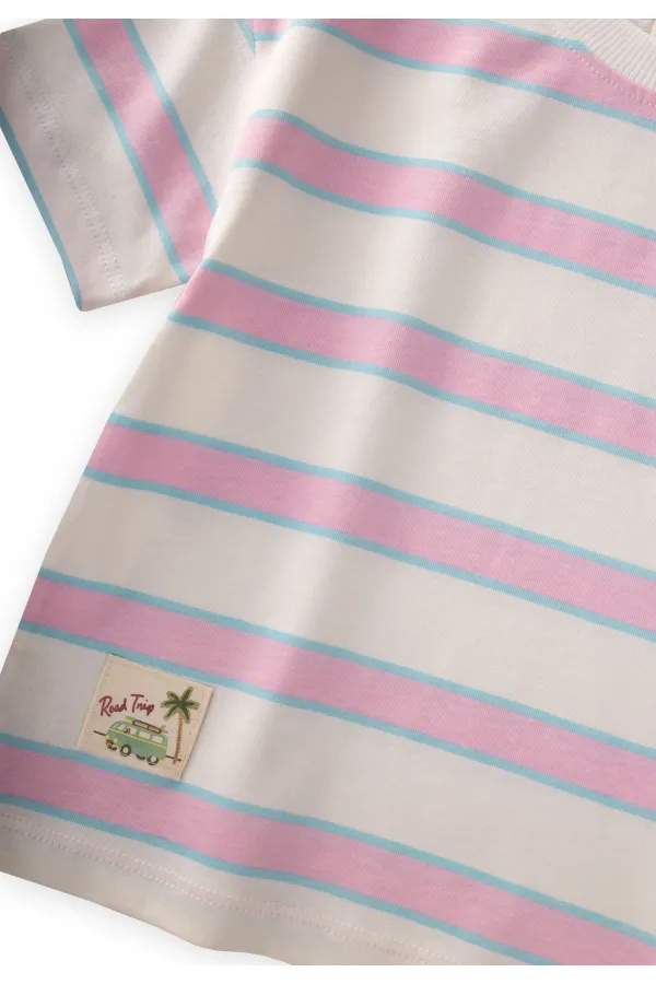Striped Shorts Set, Ages 1-7, Powder Pink, Blue Striped