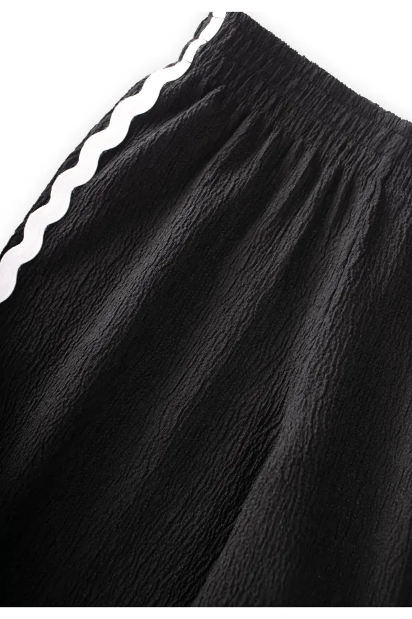 Crinkle Wide Leg Trousers, Ages 3-12, Black Crinkle Wide Leg Trousers, Ages 3-12, Black