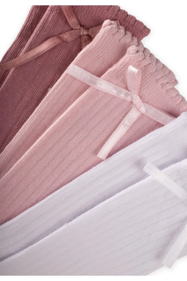 Ensemble de chaussettes à trois nœuds, 3-10 ans, blanc, rose poudré, rose tendre