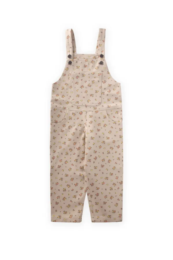 Desenli Gabardin Salopet 2-7 Yaş Ekru Çiçekli