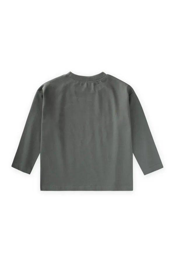 Sloganlı Uzun Kollu T-Shirt 2-10 Yaş Haki Yeşil