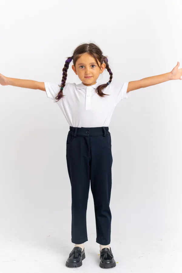 Pantalon en gabardine de lycra, bleu marine, 2-7 ans