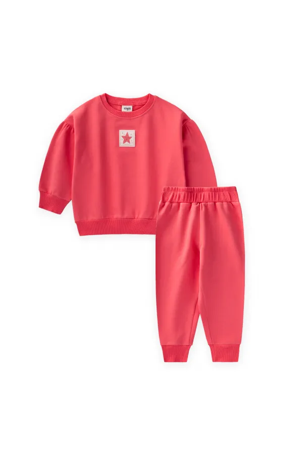 Ensemble sweat-shirt à étiquette détaillée pour enfants de 1 à 7 ans, couleur corail
