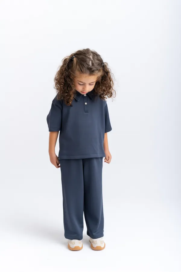 Polo Neck Wide Leg Suit 2-7 Years Old Navy Blue