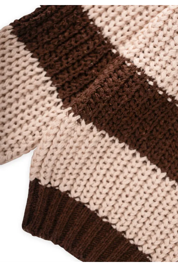 Selanik Çizgili Triko Kazak 2-8 Yaş Kahve