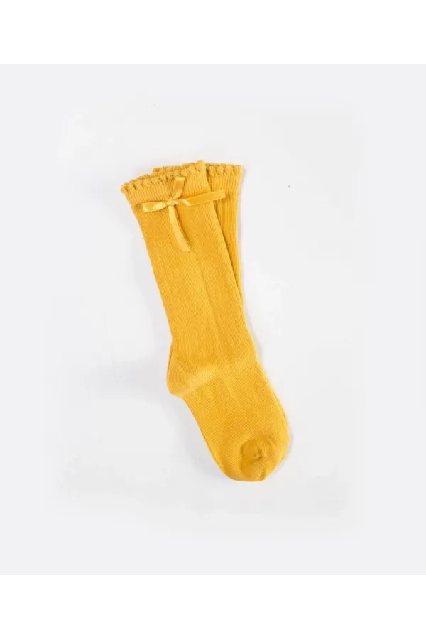 Chaussettes hautes pour filles de 2 à 9 ans, jaune moutarde