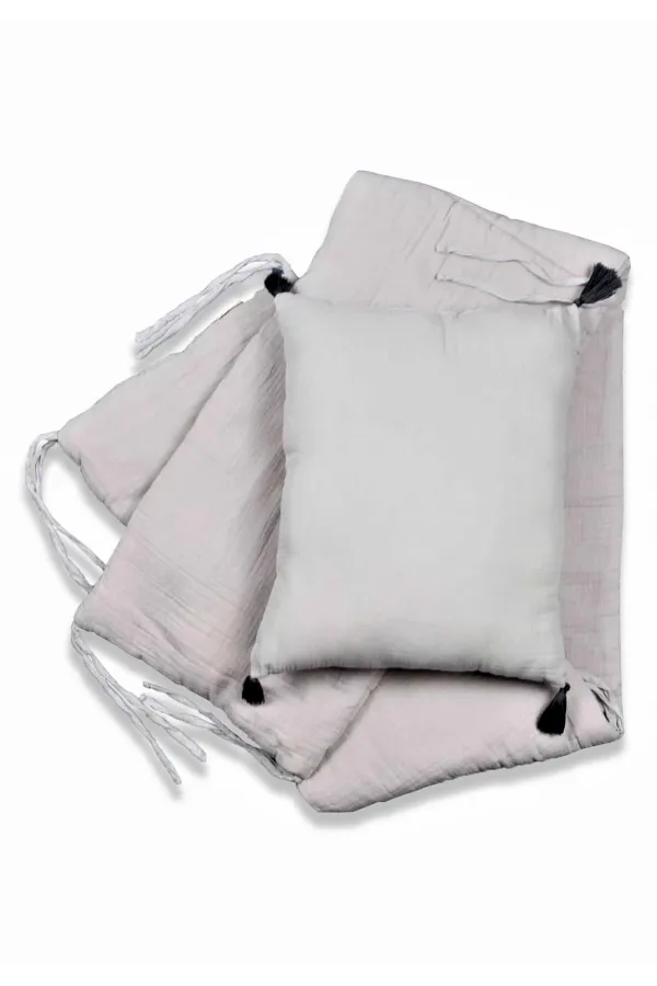 Müslin Bebek Yatak Koruma Yastık Seti (Yıkanmıştır) 32X180 cm +/- 2 cm Gri