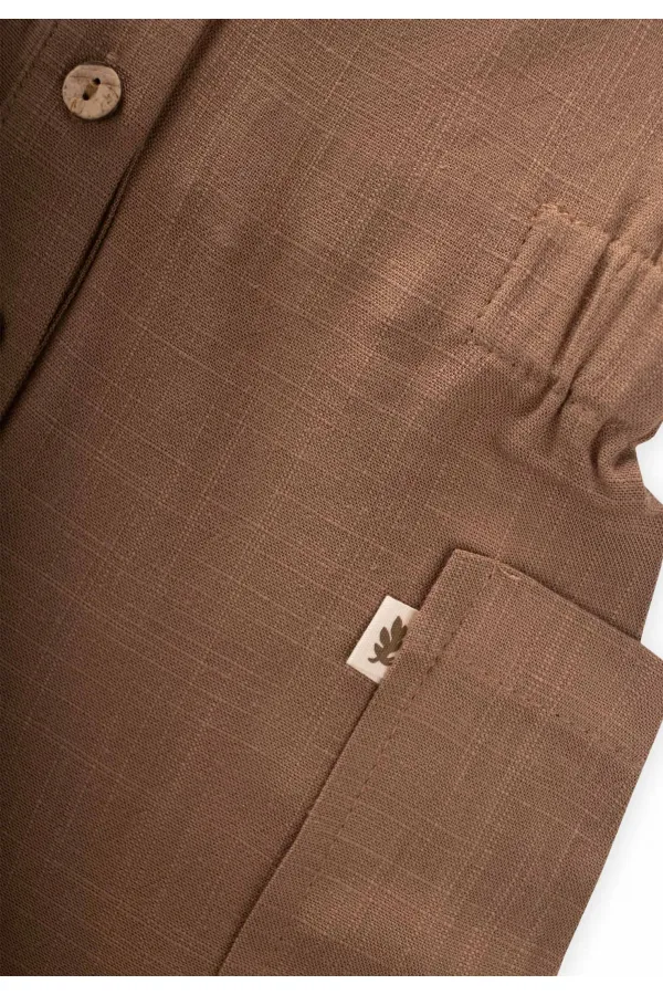 Short Linen Overalls with Side Pockets 2-7 Years Caramel