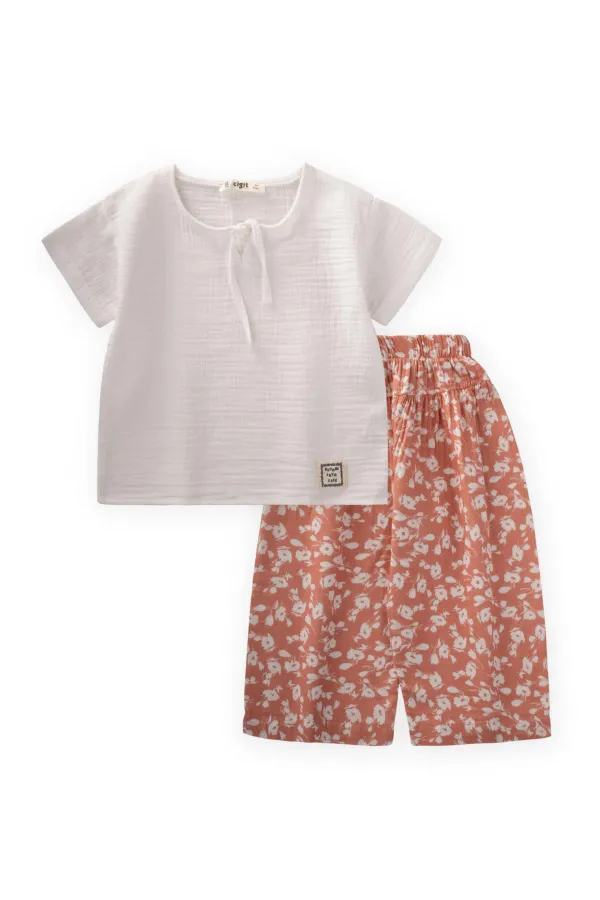 Combinaison en mousseline avec pantalon large, à motifs blancs, pour enfants de 2 à 7 ans