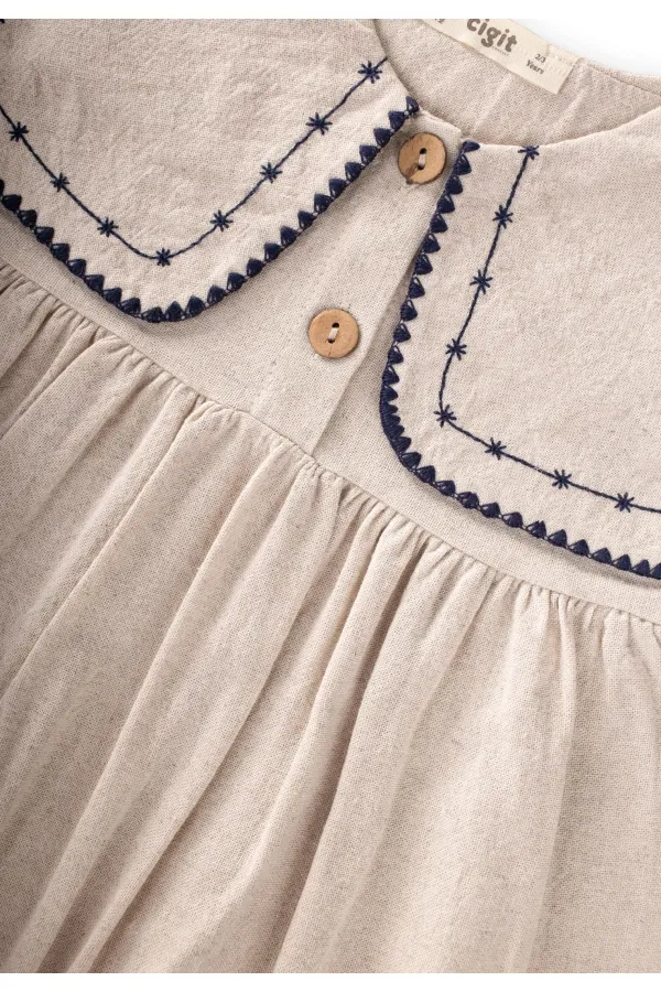 Linen Collar Dress, Ages 2-7, Natural