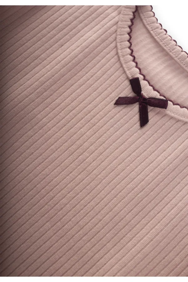 Fiyonklu Yakası İşlemeli Pijama Takım 2-10 Yaş Pudra Pembe