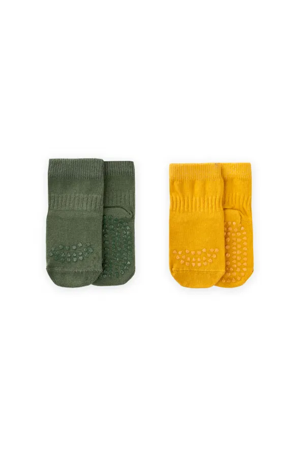 Chaussettes doubles antidérapantes pour ramper, 1-4 ans, couleur moutarde kaki