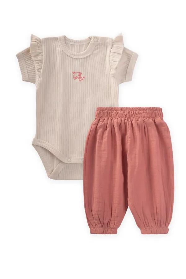 Ensemble pantalon et body Harlem bio, 0-3 ans, beige